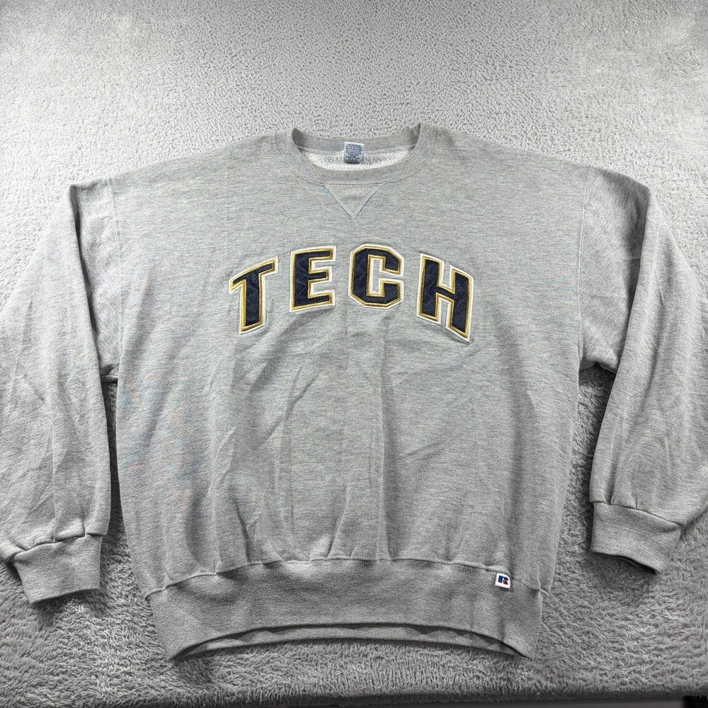 VINTAGE Russell Georgia Tech Crewneck Sweater Mens XL Gray Mexico College